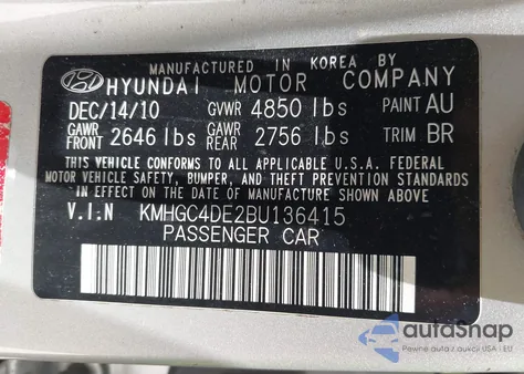 2011 Hyundai Genesis 3.8 from USA, damaged, VIN KMHGC4DE2BU136415